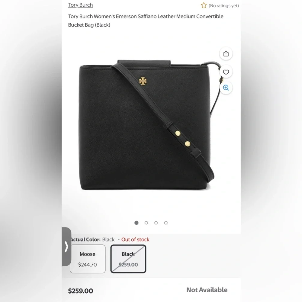 🆕TORY BURCH Emerson Saffiano Leather MD Convertible Bucket Bag ~Black~ 2inONE